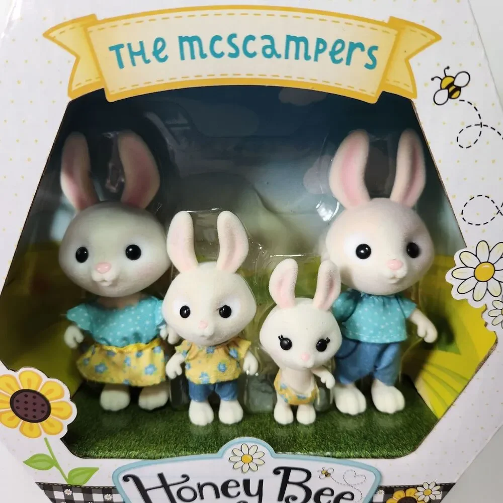 Honey Bee Acres The McScampers Rabbit Family Kids Bunny Flocked Fuzzy Animals